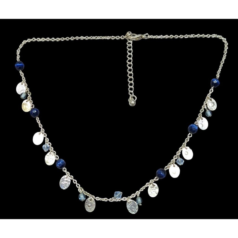 Preppy Classic Blue And Silver Tone Charm Necklace